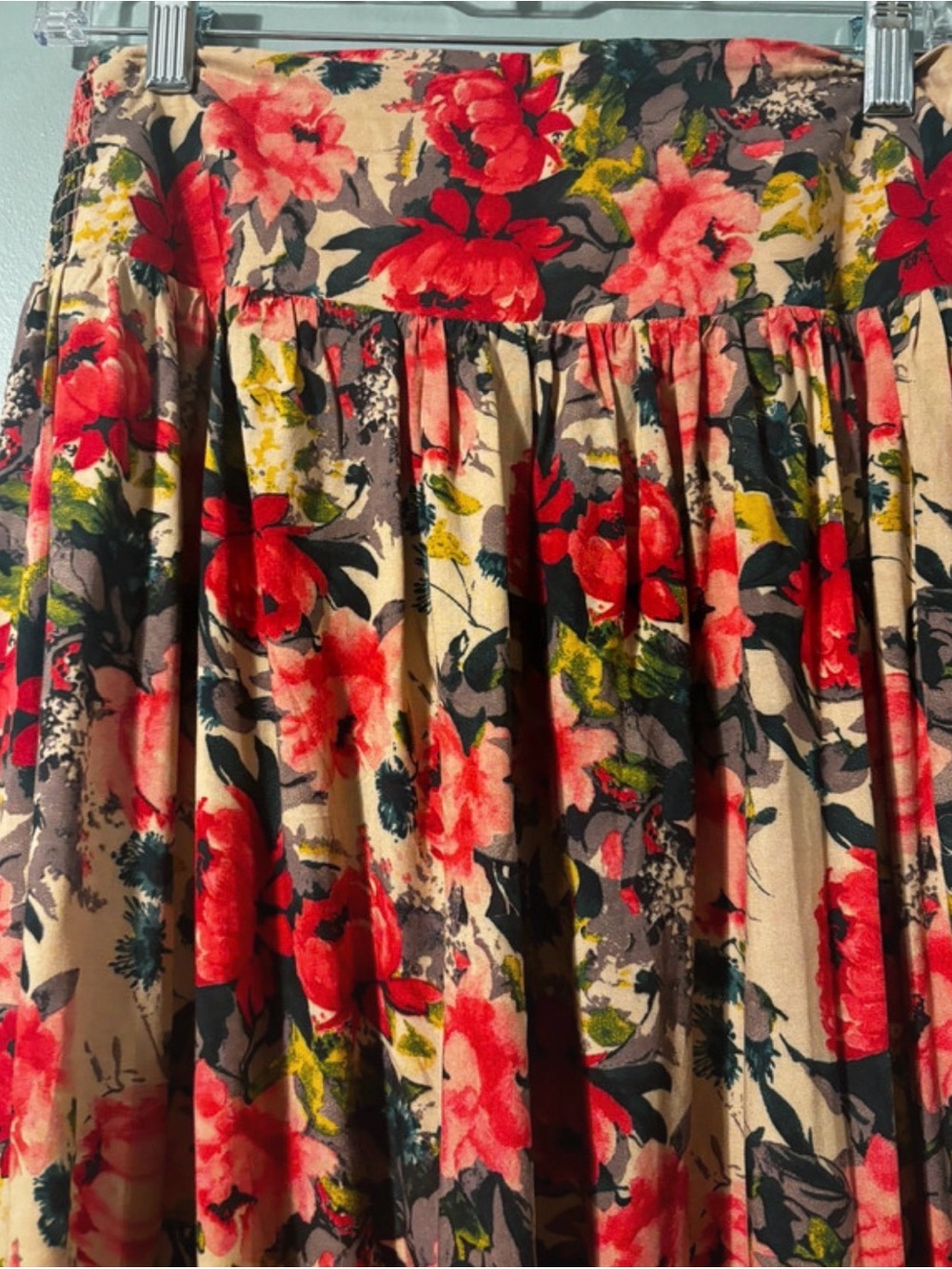 NATURAL LIFE Beige Maxi Skirt with Red, Pink & Yellow Floral Print - Picture 4 of 5